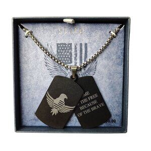 Slate Stainless Steel Dog Tag Necklace With Eagle Engraving and Chain In Gift Bo